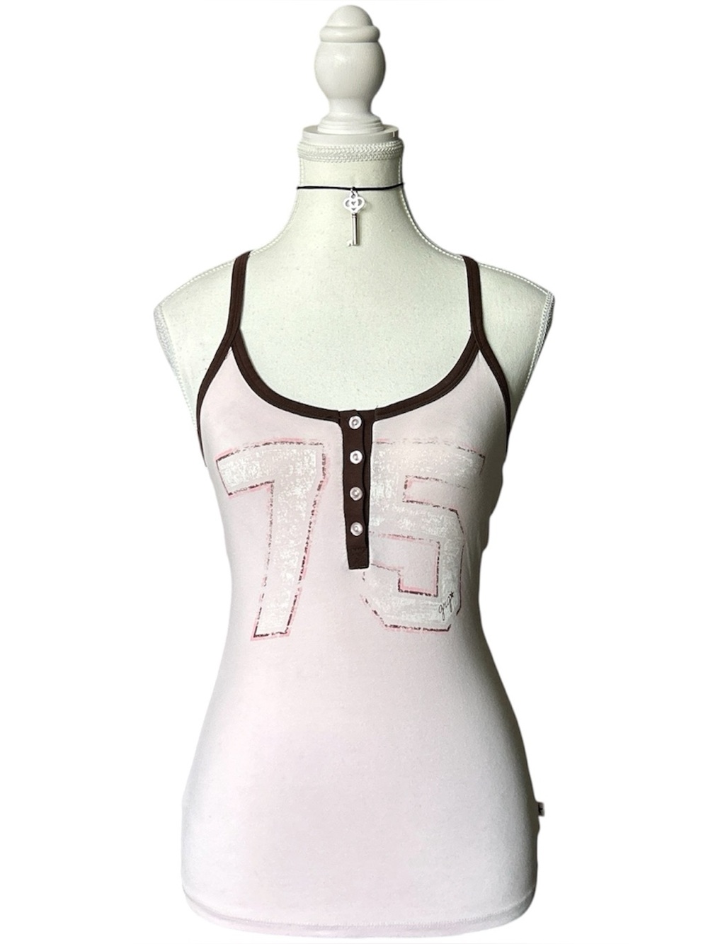 Y2K Coquette “Garage” Pink and Brown ‘75’ Graphic Tank Top
